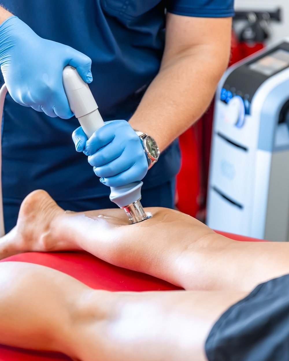 Shockwave therapy treatment being administered