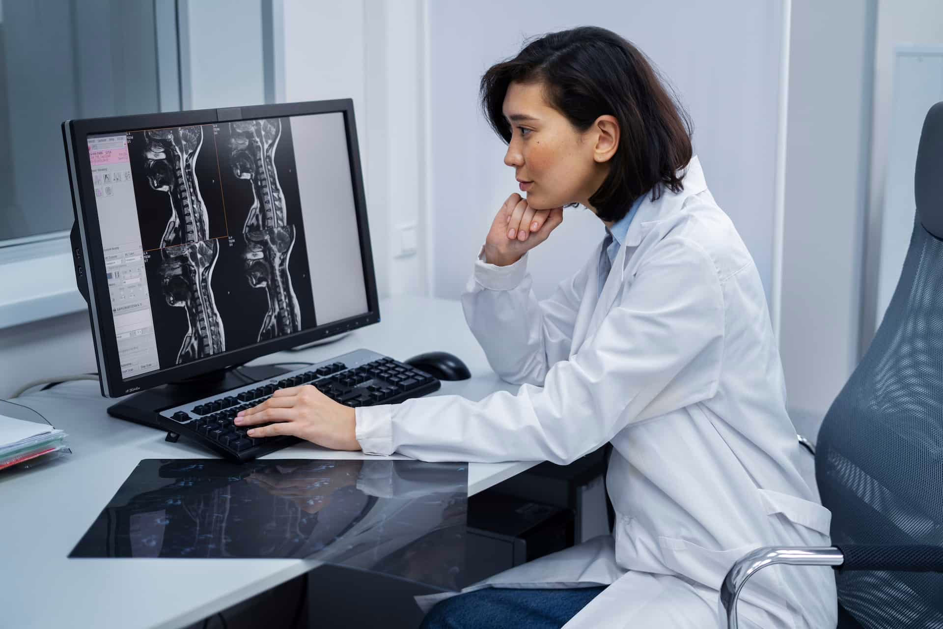 Doctor examining CT scan results for diagnosis