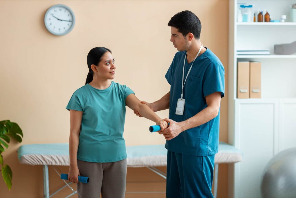 Patient and doctor interaction during chiropractic appointment