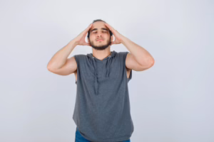 Person feeling unsteady while standing due to dizziness or balance issues